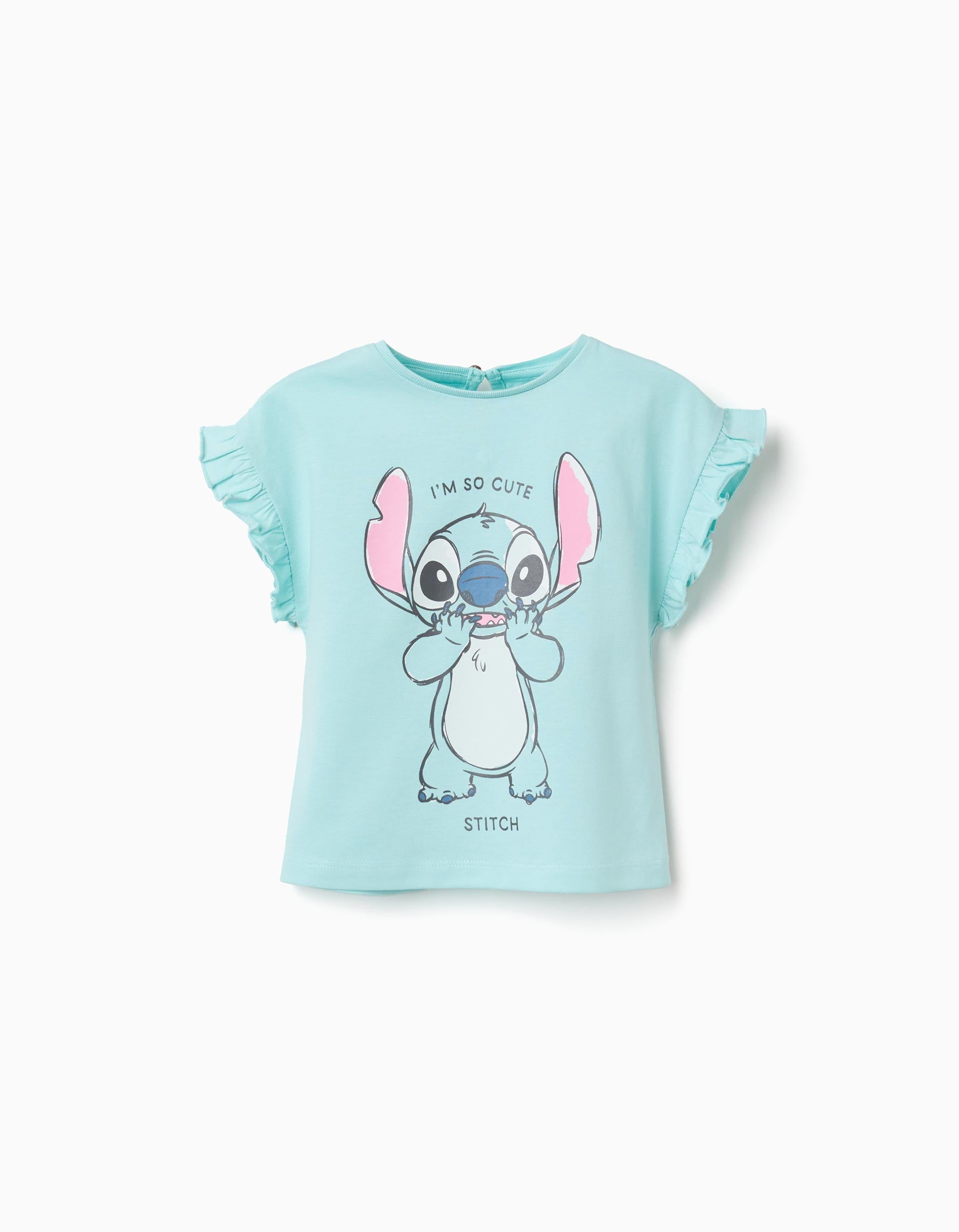 Camiseta de algodón con estampado de Stitch para bebé niña, azul claro