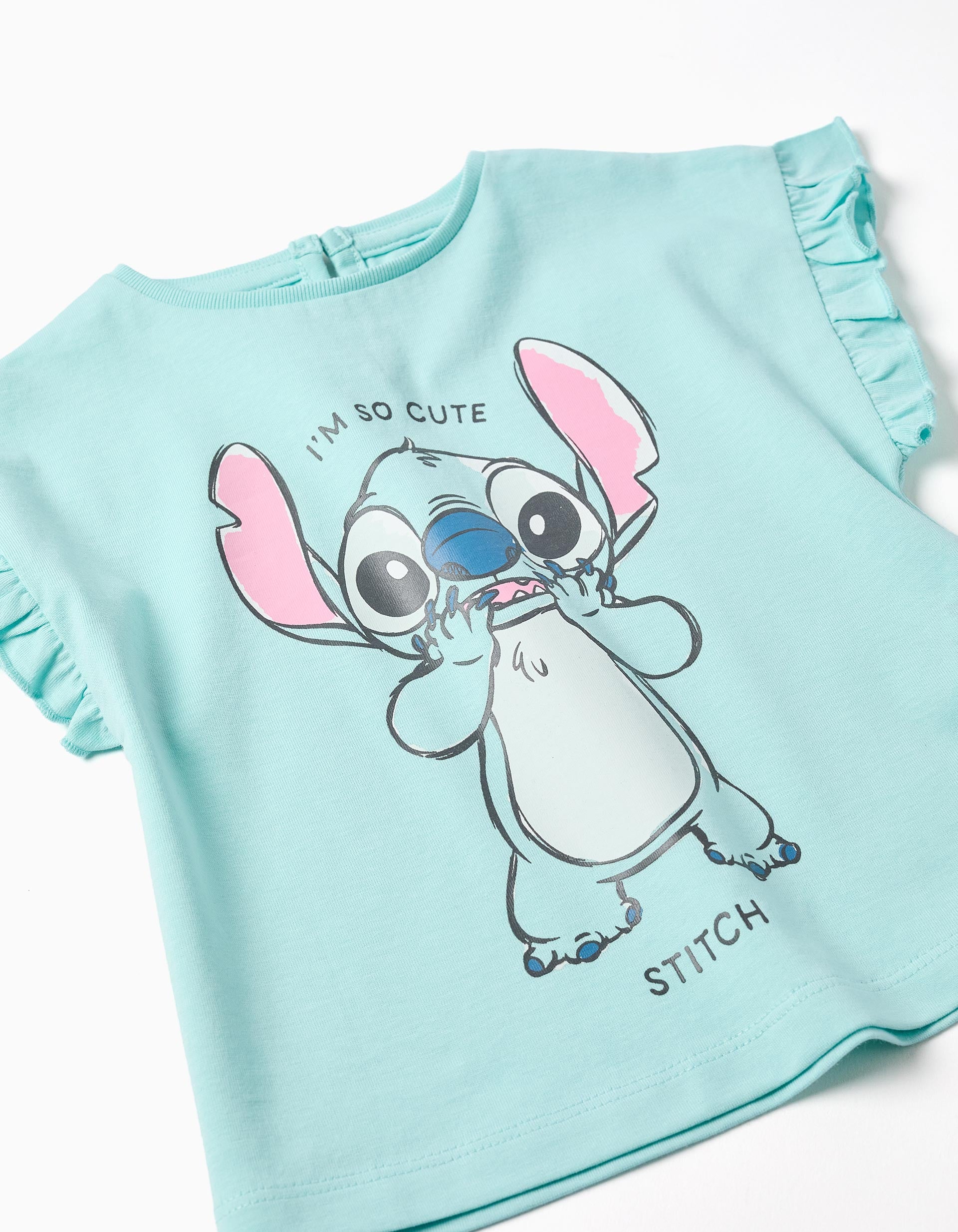 Camiseta de algodón con estampado de Stitch para bebé niña, azul claro