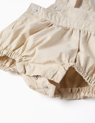 Conjunto de body e macacão de algodão para recém-nascido, branco/bege