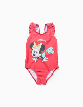 Maillot de bain avec imprimé Minnie et volants pour fille, corail