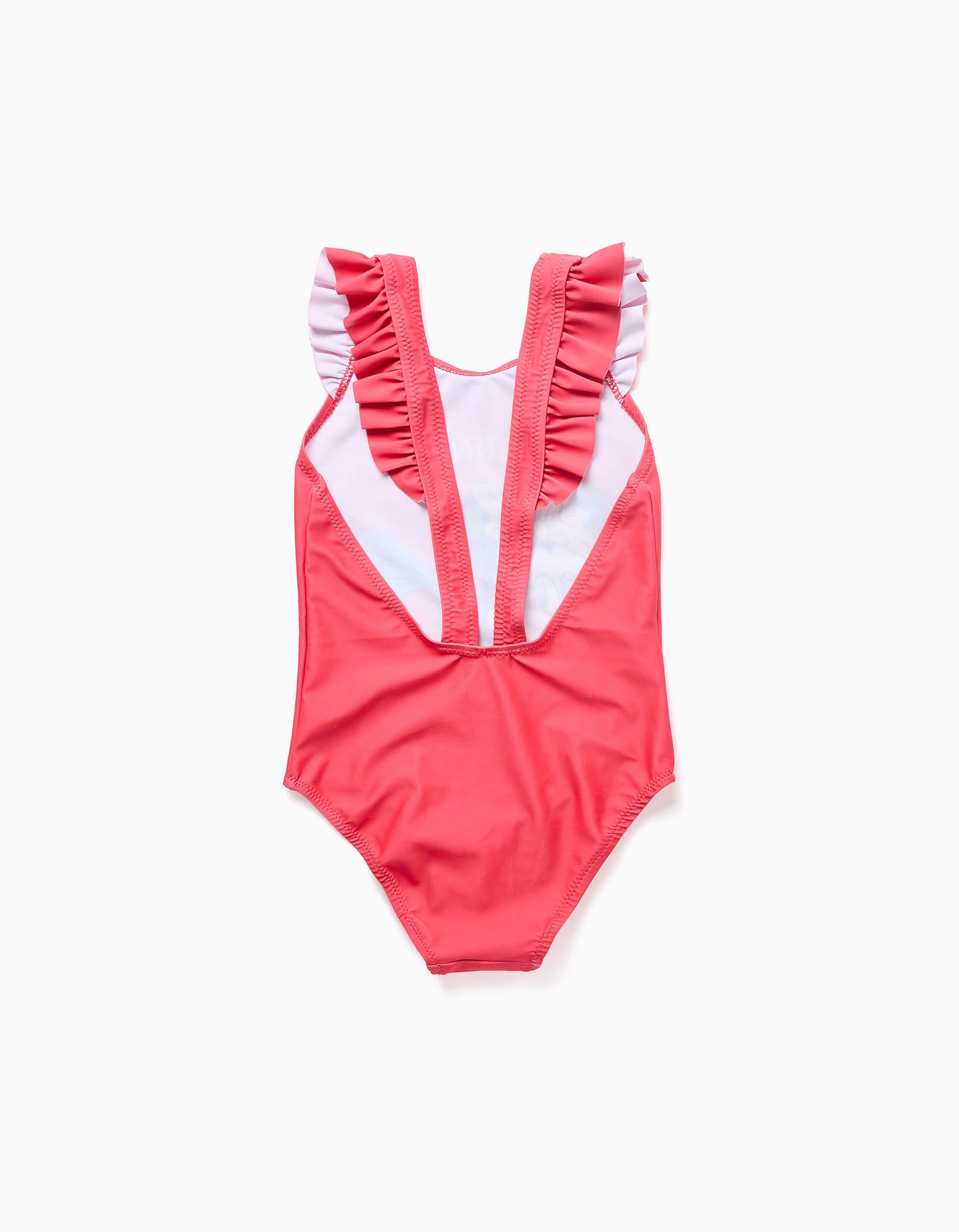 Bañador con estampado de Minnie y tirantes con volantes para niña, coral