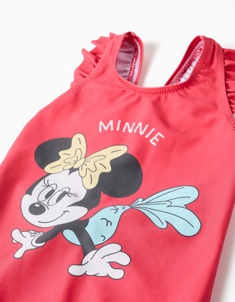 Maillot de bain avec imprimé Minnie et volants pour fille, corail
