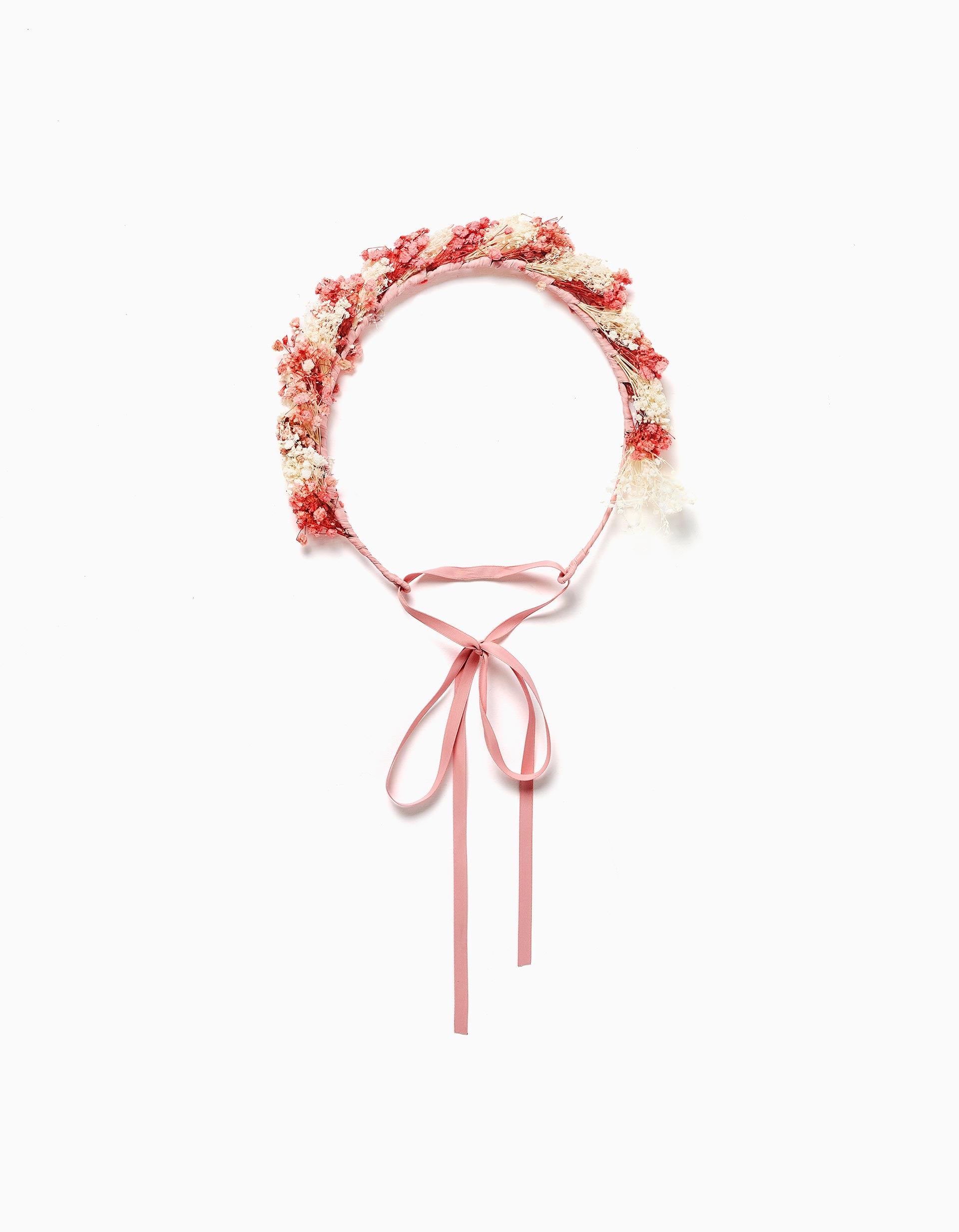 Coroa de flores com tiras para menina, rosa/branco