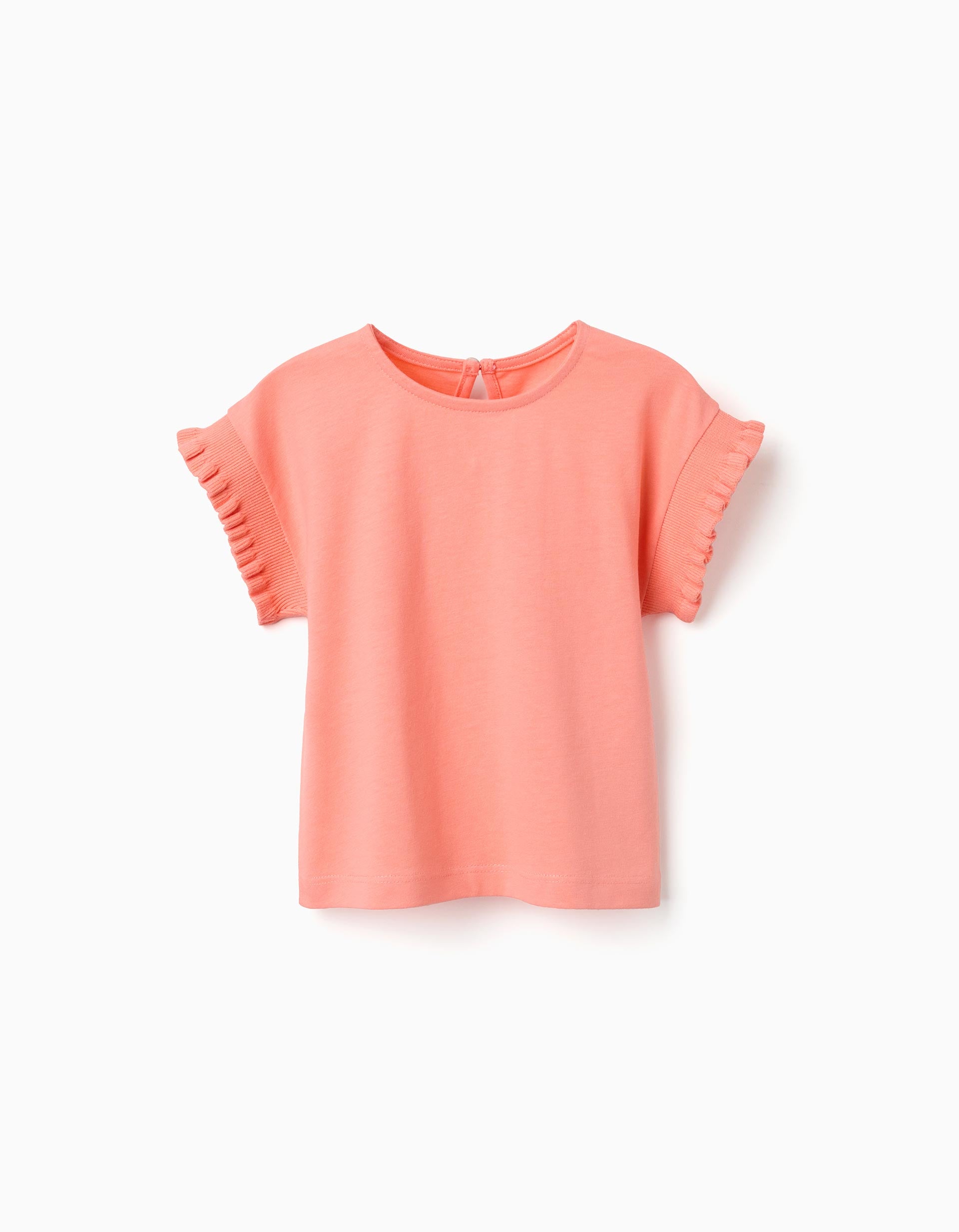 T-shirt en coton avec manches à volants pour bébé fille, corail clair