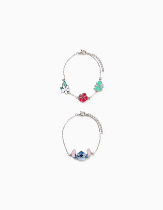 Lot de 2 bracelets avec pendentifs Stitch pour fille, argent