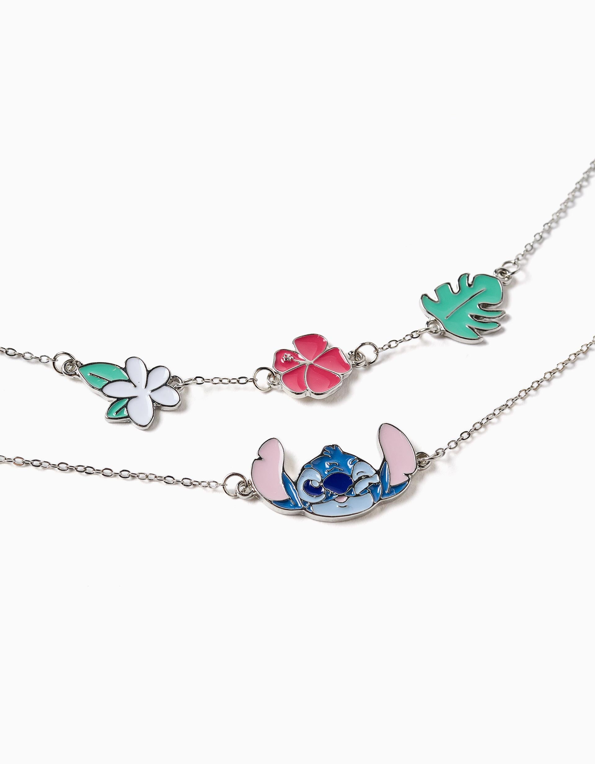 Pack of 2 bracelets with Stitch pendants for girls, silver