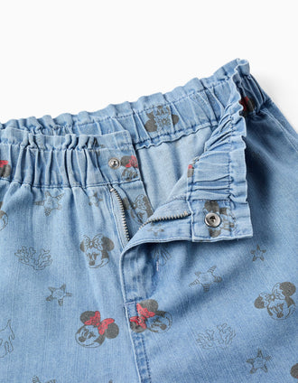 Calções de ganga com motivo Minnie para menina, azul-claro