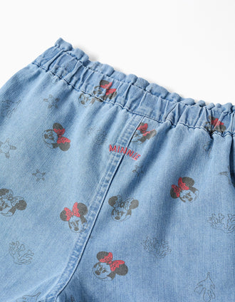 Calções de ganga com motivo Minnie para menina, azul-claro