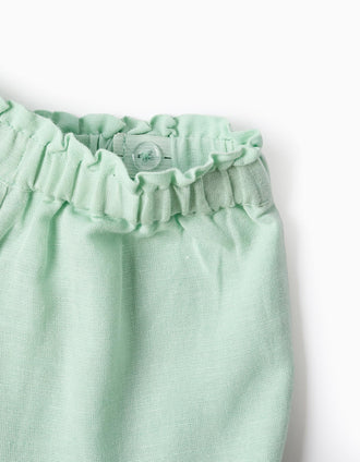 Short en coton et lin avec ourlet à volants pour bébé fille, vert clair