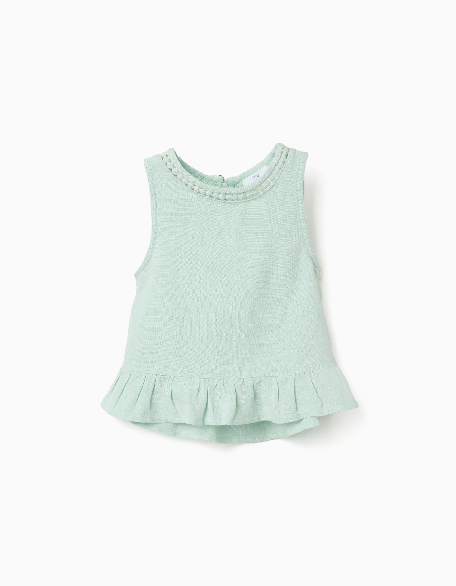 Blouse sans manches en coton et lin pour bébé fille, vert clair