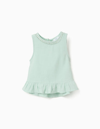 Blouse sans manches en coton et lin pour bébé fille, vert clair