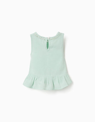 Blouse sans manches en coton et lin pour bébé fille, vert clair