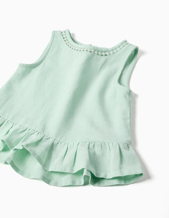 Blouse sans manches en coton et lin pour bébé fille, vert clair