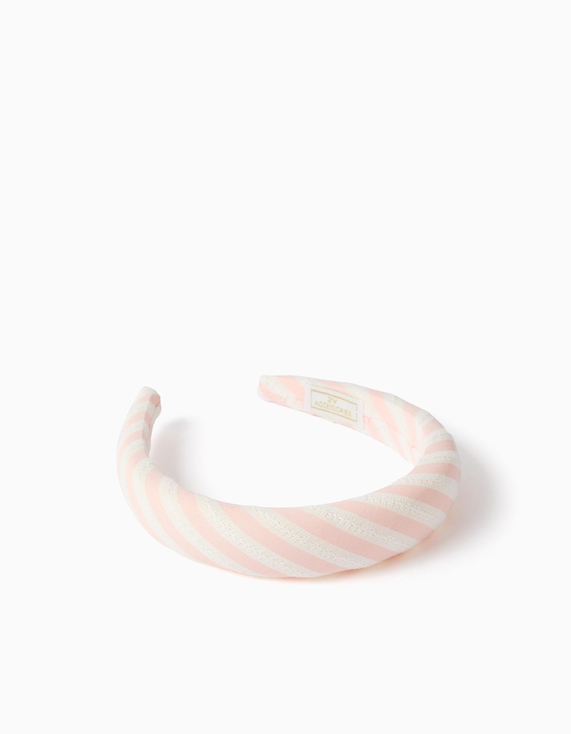 Serre-tête rembourré à rayures pour fille, rose clair/blanc
