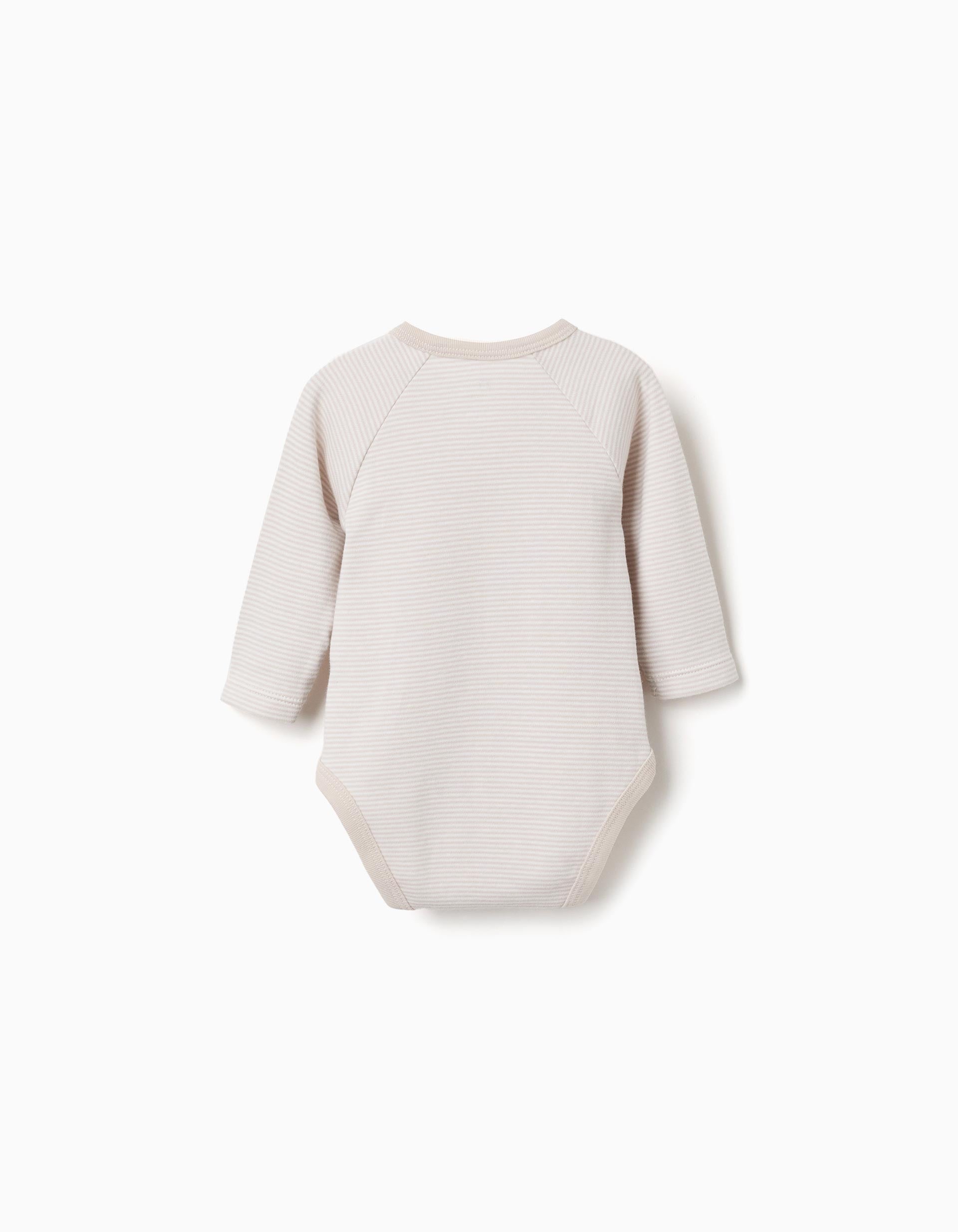 Pack de 4 bodies cruzados de algodón para recién nacidos, blanco/beige