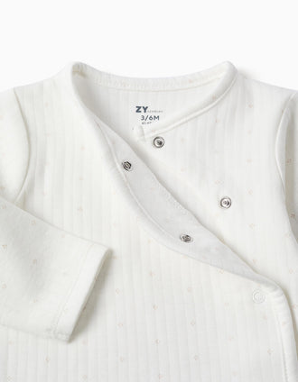 Long sleeve quilted cotton pyjamas for newborns and babies, white/beige