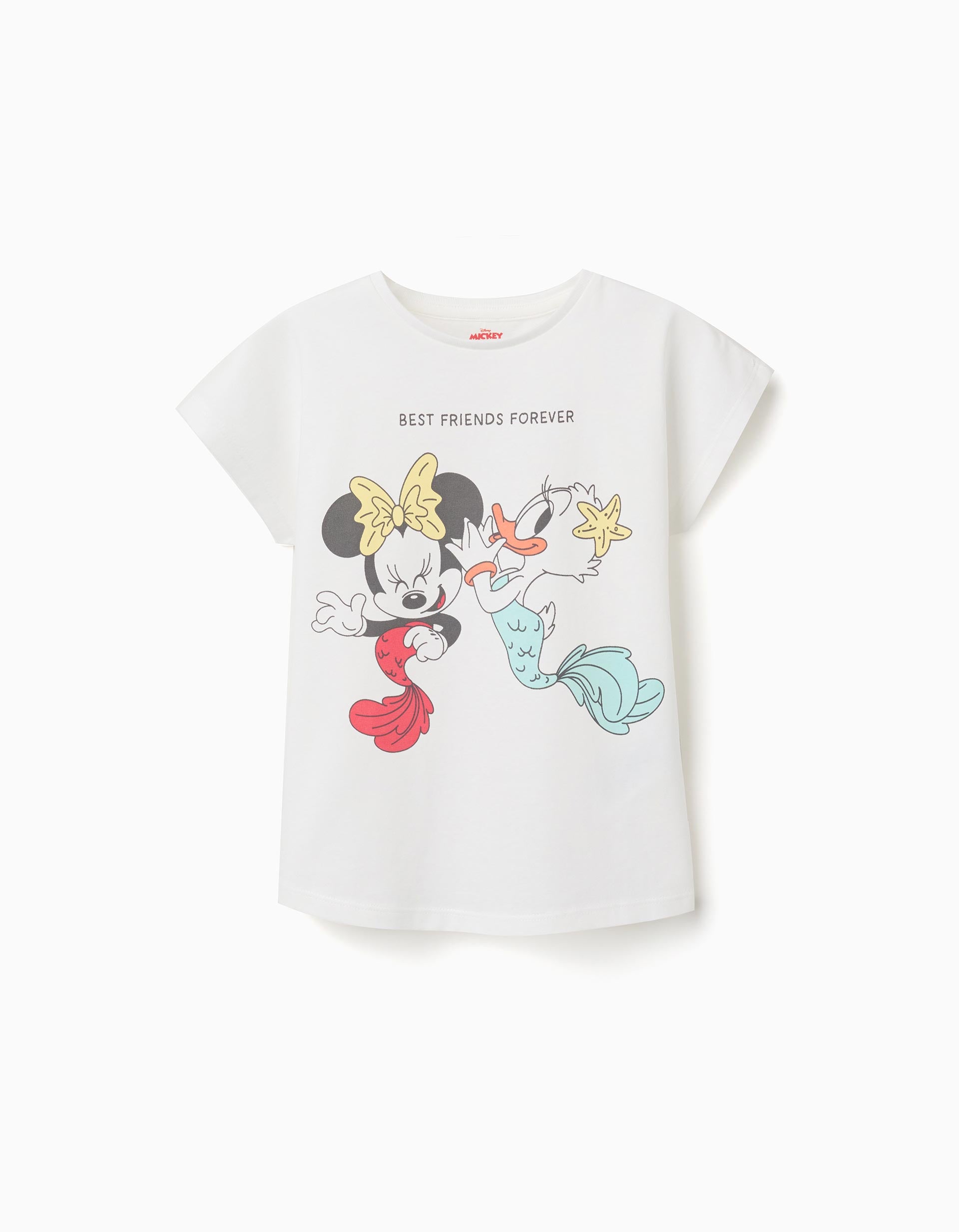 T-shirt de algodão com estampado Minnie e Daisy para menina, branco