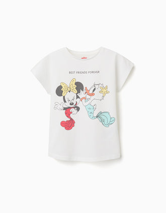 T-shirt de algodão com estampado Minnie e Daisy para menina, branco