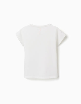 T-shirt de algodão com estampado Minnie e Daisy para menina, branco
