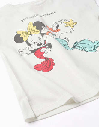 T-shirt de algodão com estampado Minnie e Daisy para menina, branco