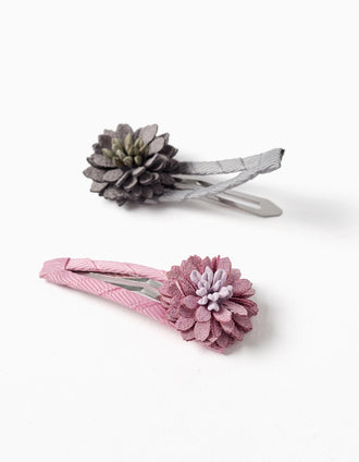 Pack de 2 ganchos com aplique de flores para menina, rosa/cinza