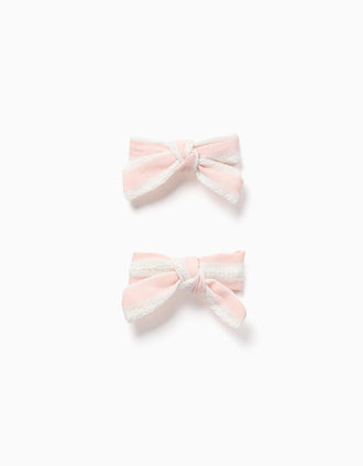 Pack de 2 ganchos com laço às riscas para bebé e menina, rosa/branco