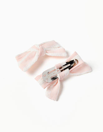 Pack de 2 ganchos com laço às riscas para bebé e menina, rosa/branco