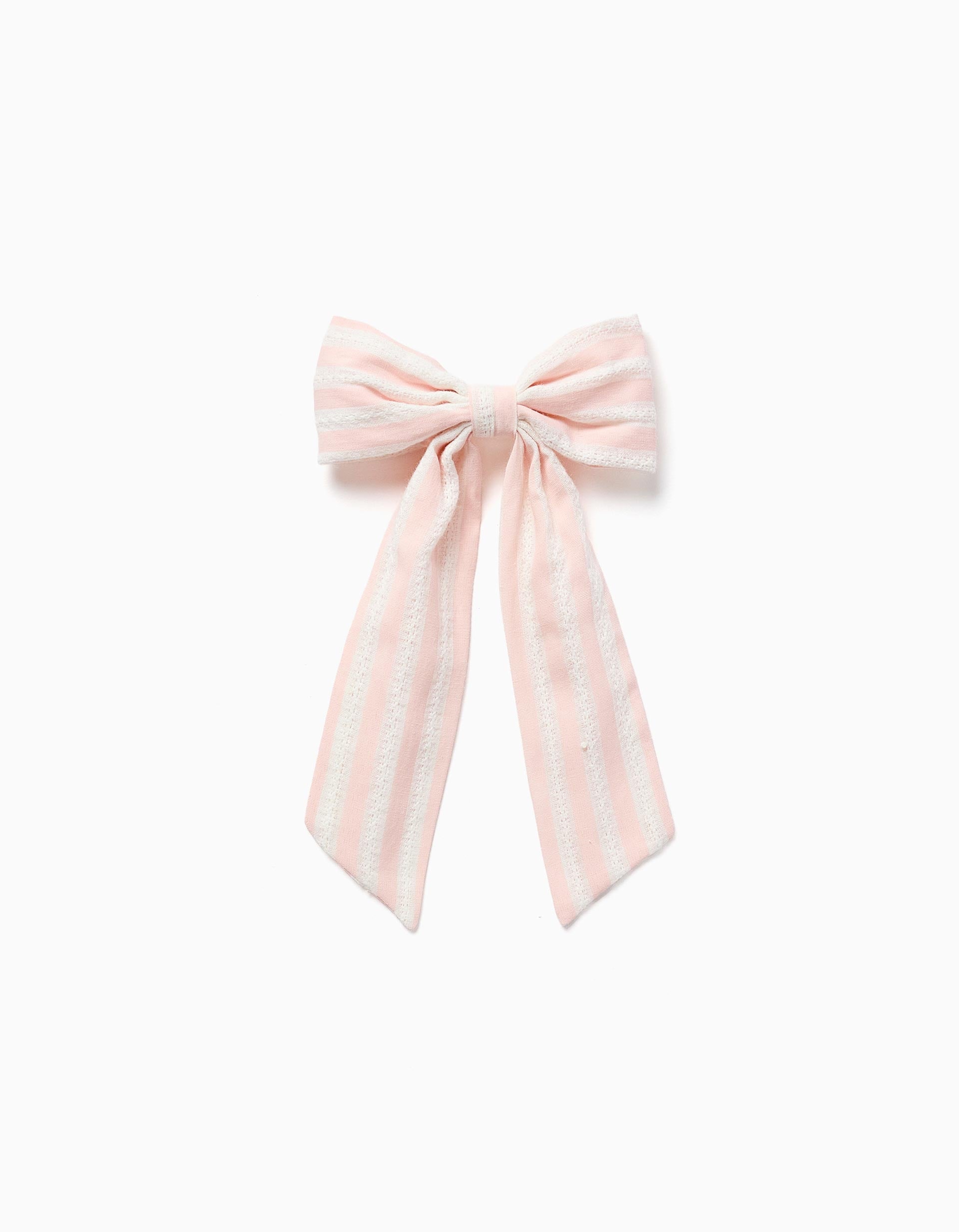 Barrette à cheveux avec nœud rayé pour bébé et fille, rose clair/blanc