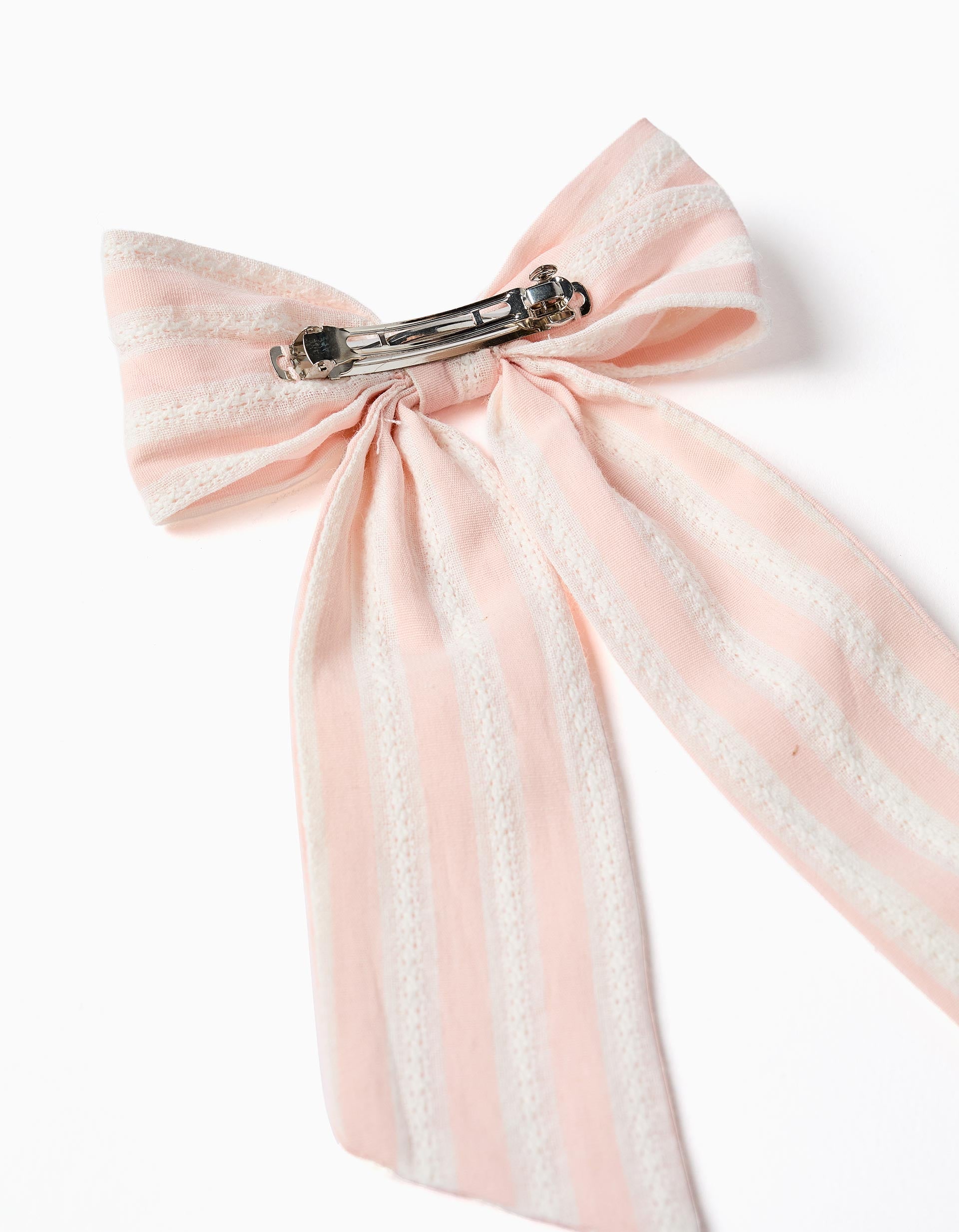 Barrette à cheveux avec nœud rayé pour bébé et fille, rose clair/blanc