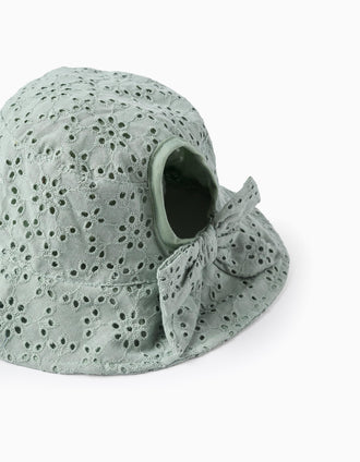 Chapéu de algodão com bordado inglês para bebé e menina, verde-claro