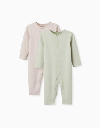 2 peleles acanalados/lisos para recién nacidos y bebés, beige/verde