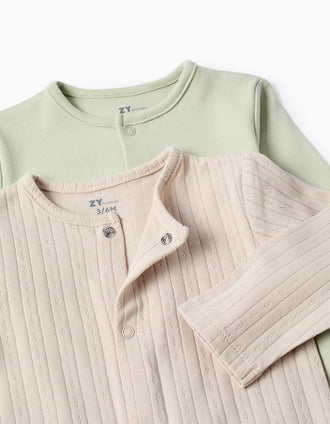 2 peleles acanalados/lisos para recién nacidos y bebés, beige/verde