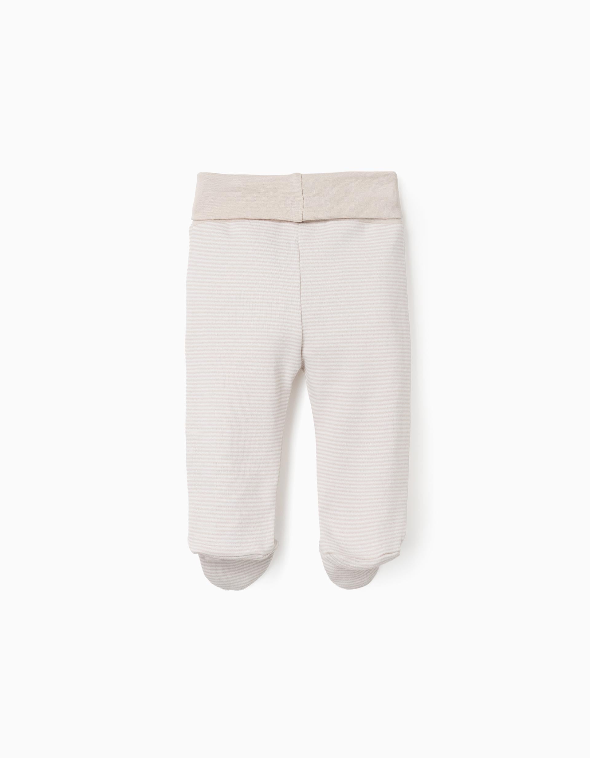 Pack de 4 pantalones de algodón con pies para recién nacidos, blanco/beige