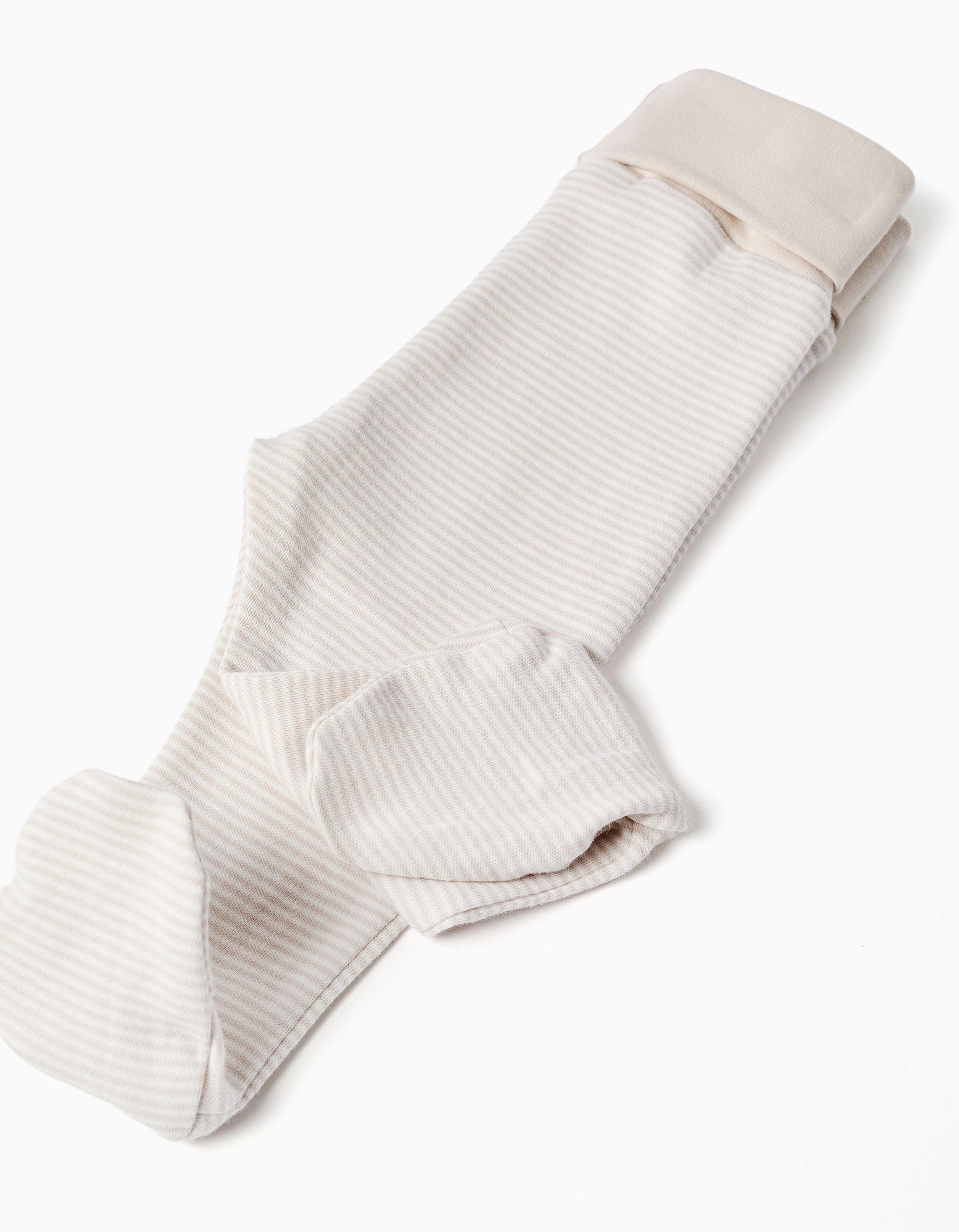 Pack de 4 pantalones de algodón con pies para recién nacidos, blanco/beige