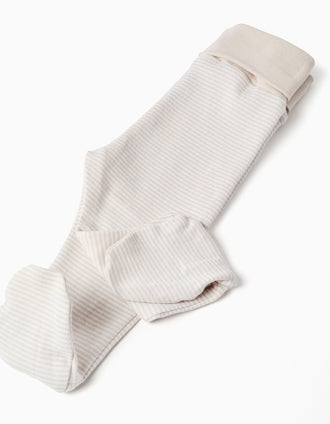 Pack of 4 footed cotton trousers for newborns, white/beige