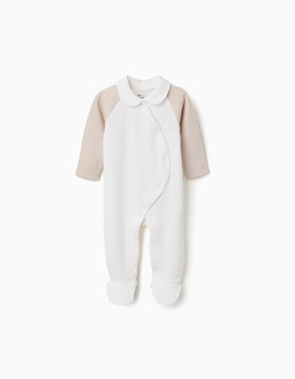 Pelele acanalado de algodón acolchado para recién nacidos, blanco/beige
