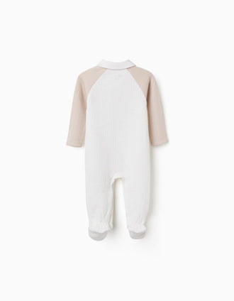 Pelele acanalado de algodón acolchado para recién nacidos, blanco/beige