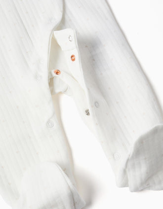 Pelele acanalado de algodón acolchado para recién nacidos, blanco/beige