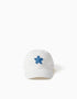 Cotton cap with denim star for girls, white/blue