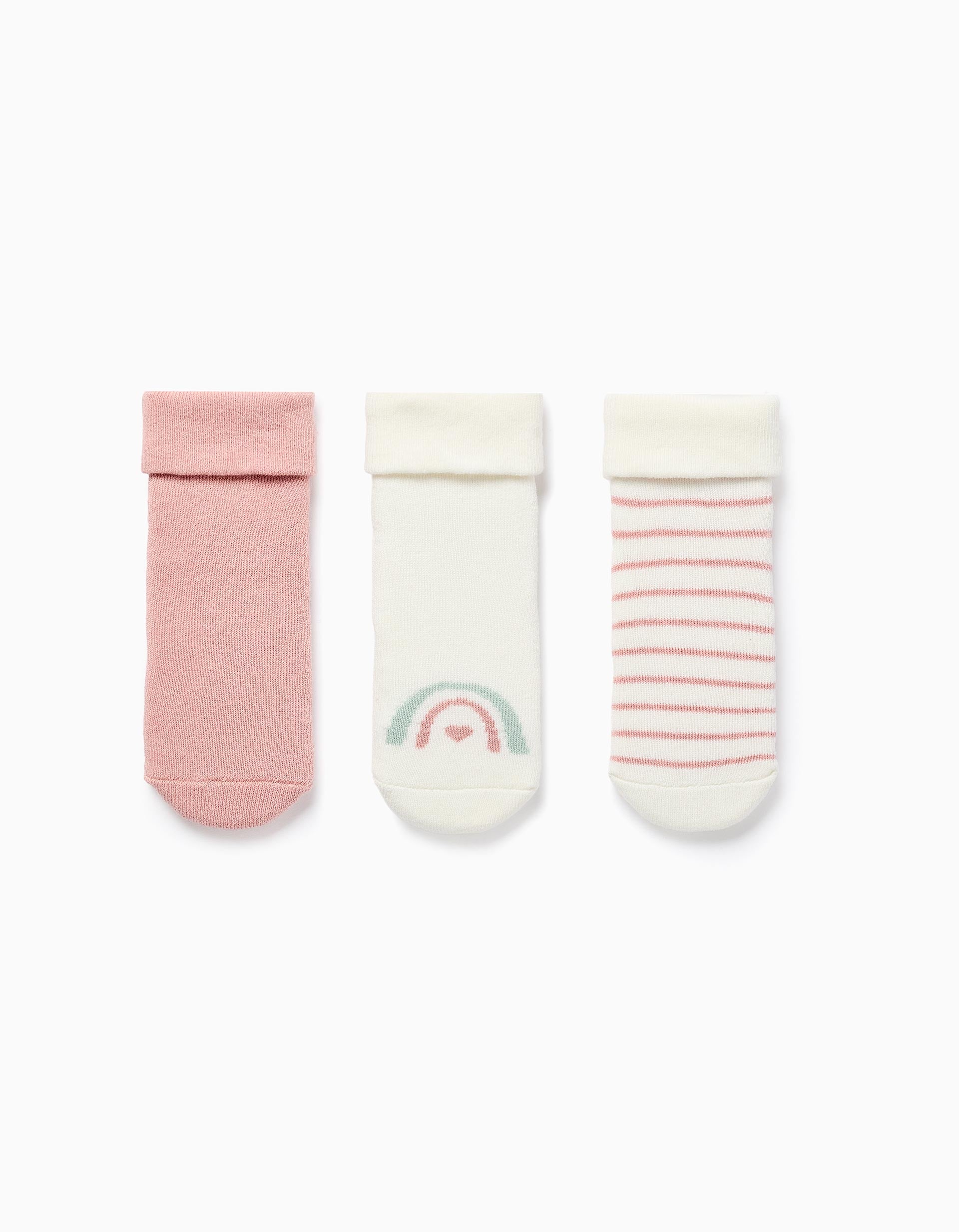 3 paires de chaussettes pour nouveau-née et bébé fille, blanc/rose