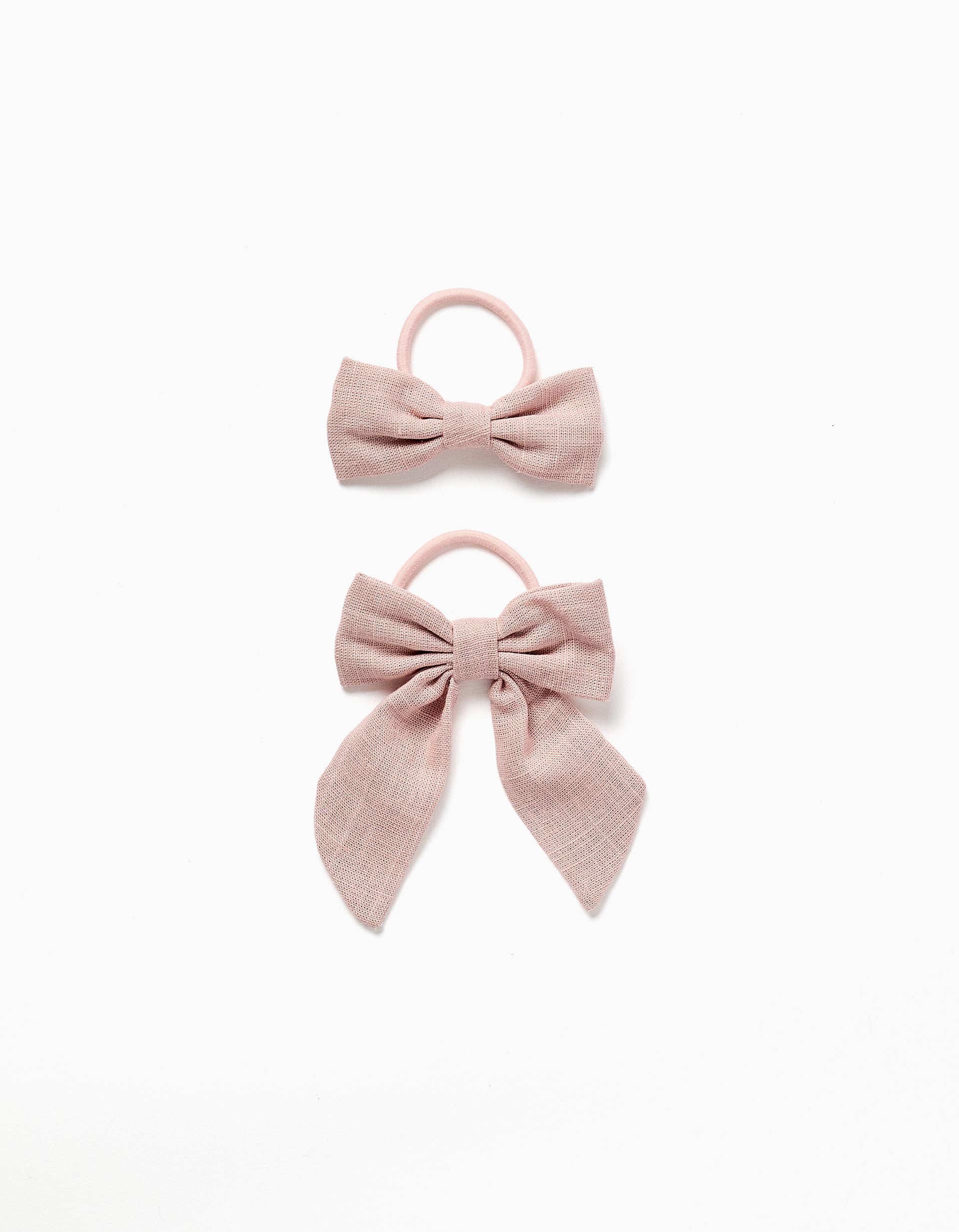 Pack de 2 gomas de pelo con lazos para bebé y niña, rosa claro
