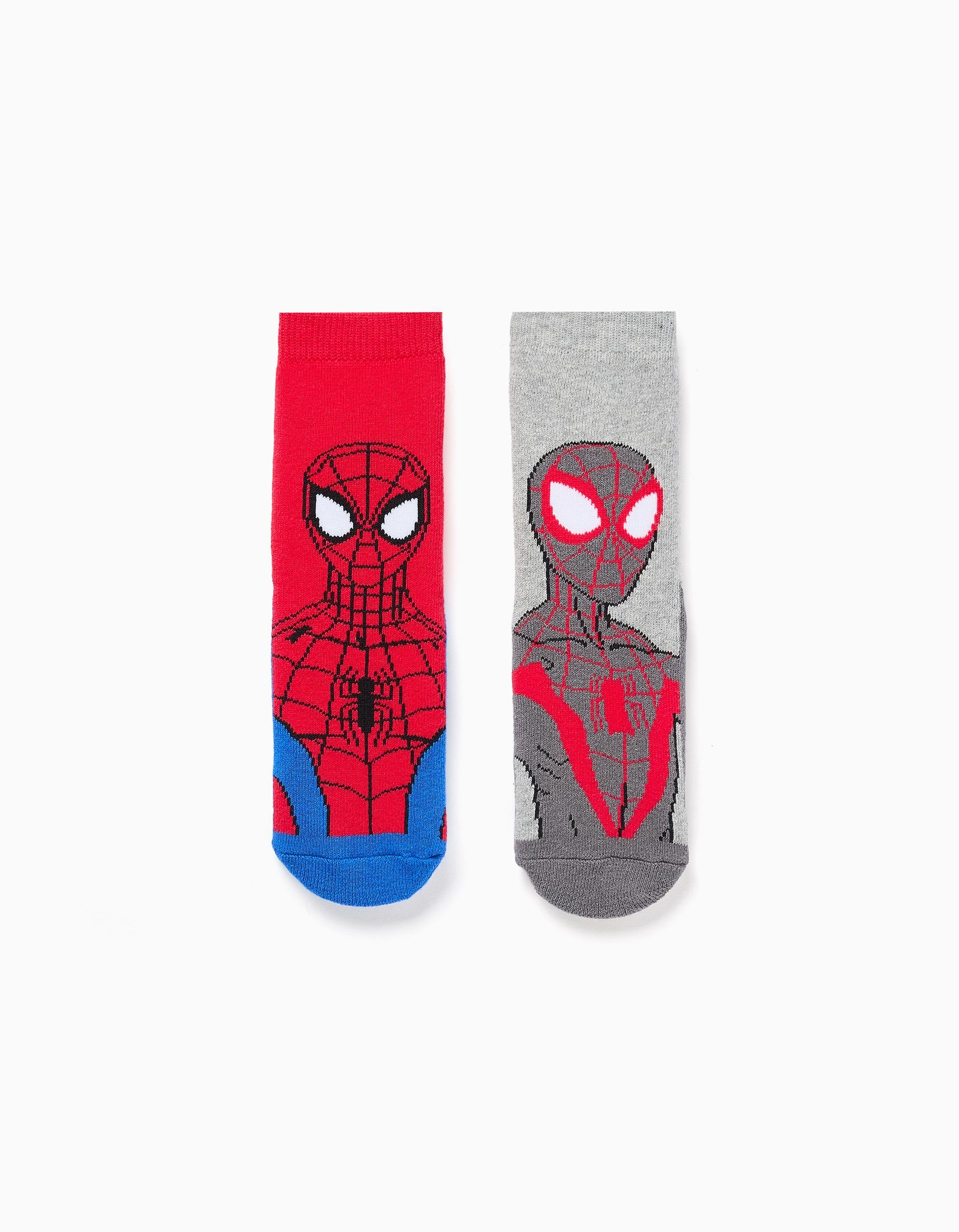 2 chaussettes antidérapantes à imprimé Spider-Man pour garçon, rouge/gris