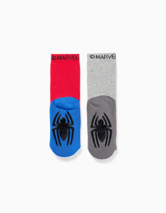2 chaussettes antidérapantes à imprimé Spider-Man pour garçon, rouge/gris