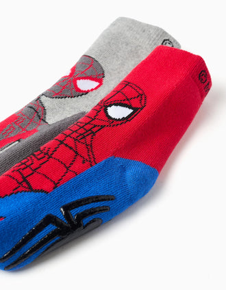 2 chaussettes antidérapantes à imprimé Spider-Man pour garçon, rouge/gris