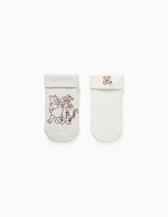 Pack 2 terry socks with Pooh prints for newborns and babies, white/grey