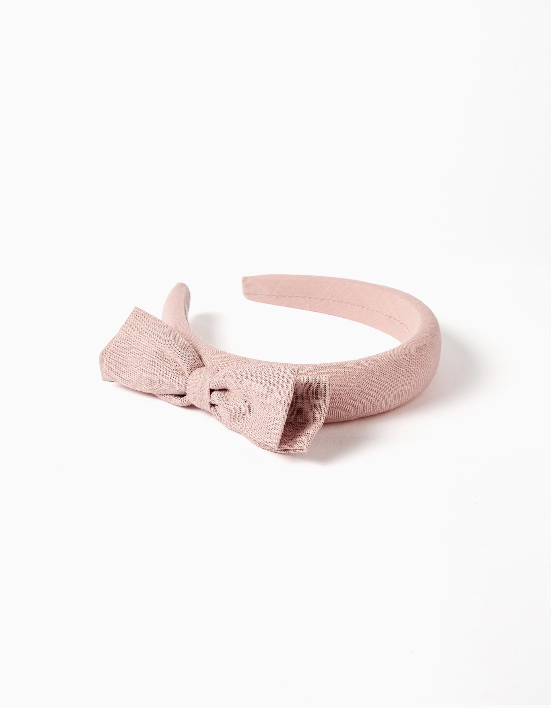 Diadema acolchada con lazo en la parte superior para niña, rosa claro