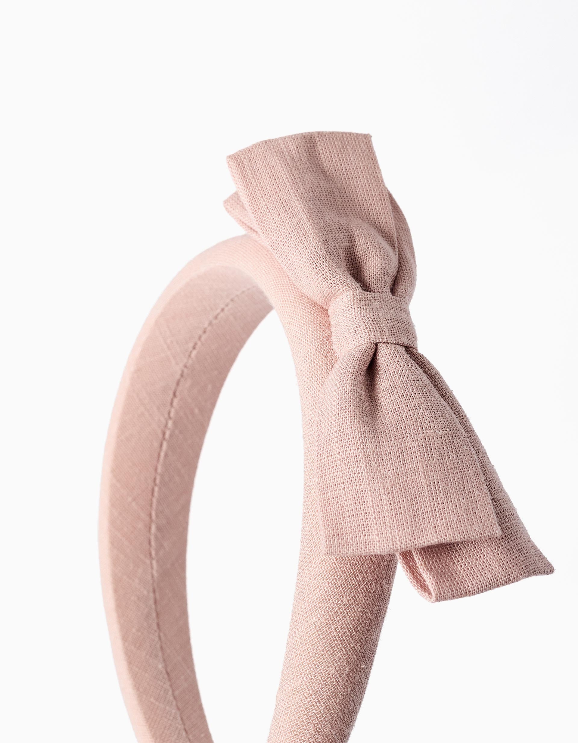 Diadema acolchada con lazo en la parte superior para niña, rosa claro