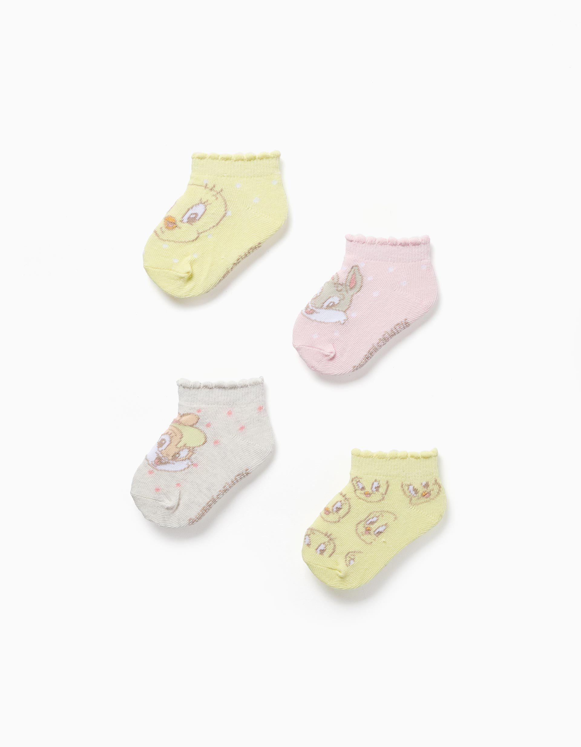 Pack of 4 pairs of ankle socks Looney Tunes for baby girls, yellow/pink