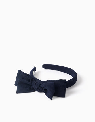 Bandolete acolchoada com laço decorativo para menina, azul-escuro