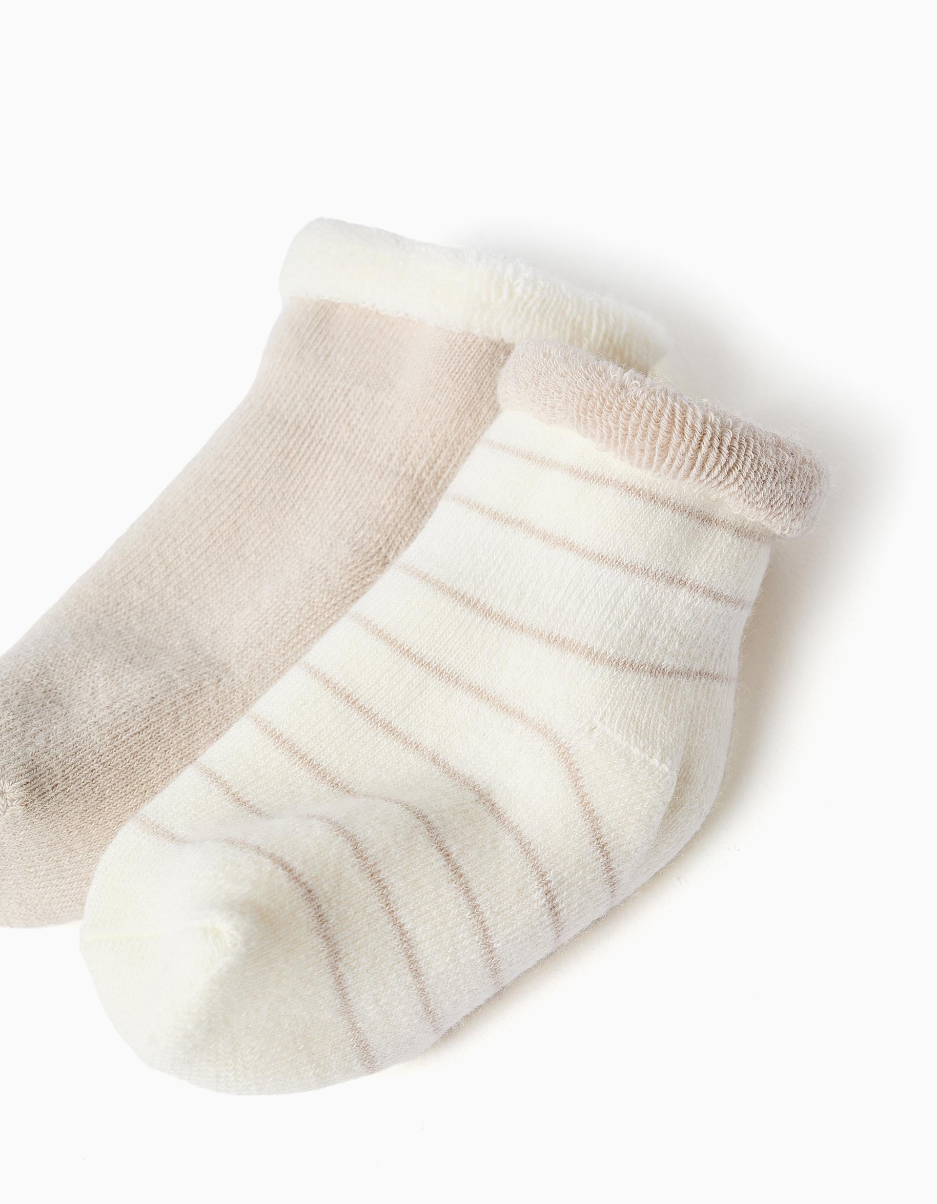 Pack of 2 pairs of terry socks for newborns and babies, white/beige